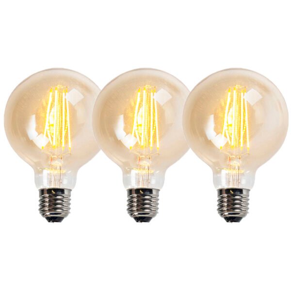 Sada 3 stmievateľných LED žiaroviek E27 G95 zlatá 5W 450lm 2200K