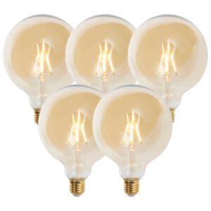 Sada 5 ks E27 stmievateľných LED svietidiel G125 zlatá 5W 450 lm 2200K
