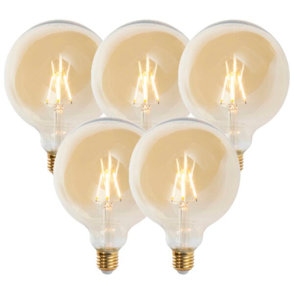 Sada 5 ks E27 stmievateľných LED svietidiel G125 zlatá 5W 450 lm 2200K