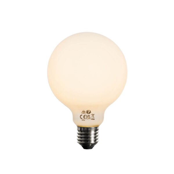 Sada 5 ks Stmievateľná LED žiarovka E27 opálové sklo G95 5W 450lm 2200K - Image 2