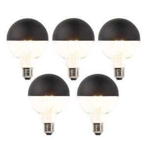 Sada 5 stmievateľných LED vláknových žiaroviek E27 G95 čiernych 550 lm 2700 K