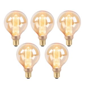 Sada 5 LED žiaroviek G95 E27 5W 1800K jantárová 3-stupňovo stmievateľná
