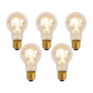 Sada 5 LED žiaroviek E27 so špirálovým vláknom A60 Goldline 2W 150lm 2200K