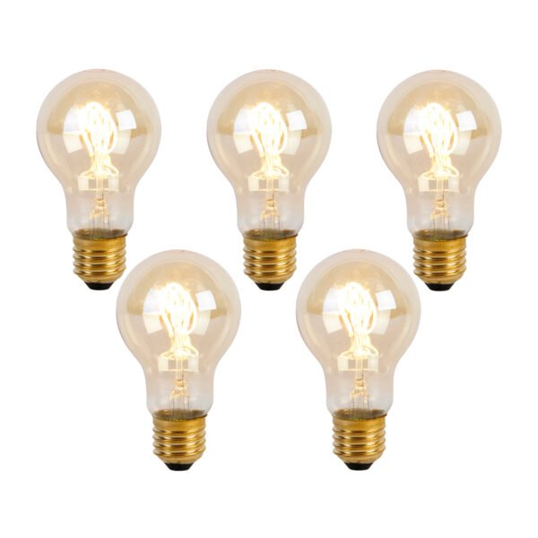 Sada 5 LED žiaroviek E27 so špirálovým vláknom A60 Goldline 2W 150lm 2200K