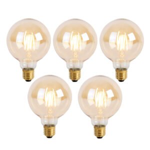 Sada 5 stmievateľných LED žiaroviek E27 s 3-stupňovým stmievaním G95 Goldline 5W 530lm 2200K