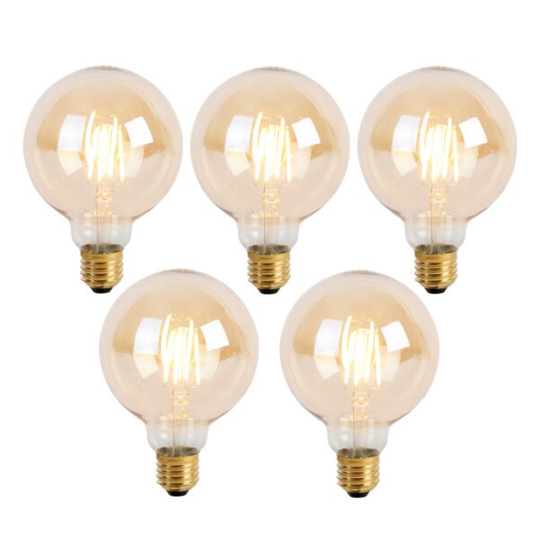 Sada 5 stmievateľných LED žiaroviek E27 s 3-stupňovým stmievaním G95 Goldline 5W 530lm 2200K