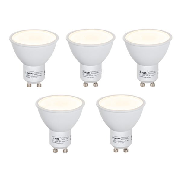 Sada 5 LED žiaroviek GU10 so senzorom súmraku 5W 380lm 3000K