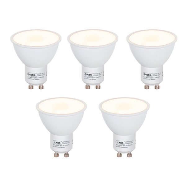 Sada 5 LED žiaroviek GU10 so senzorom súmraku 5W 380lm 2700K
