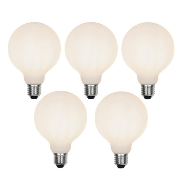 Sada 5 ks E27 3-stupňová stmievateľná LED lampa G95 matné sklo 5W 550 lm 2700K