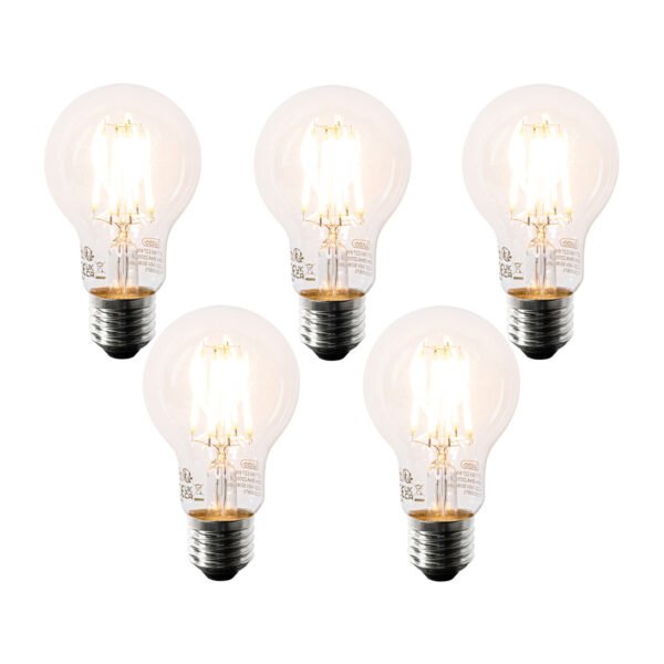 Sada 5 LED žiaroviek E27 A60 číre 6W 630lm 2200K