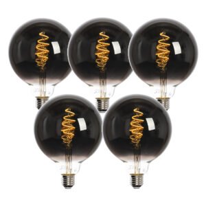 Sada 5 inteligentných LED žiaroviek E27 G125 čierne 4W 60lm 1800-3000K