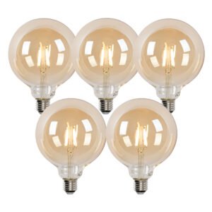 Sada 5 inteligentných LED žiaroviek E27 G125 zlatá 4,9 W 470 lm 1800-4000 K