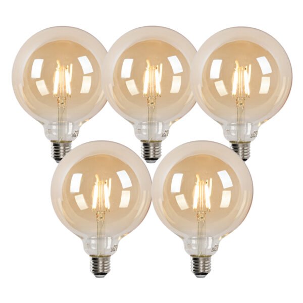 Sada 5 inteligentných LED žiaroviek E27 G125 zlatá 4,9 W 470 lm 1800-4000 K
