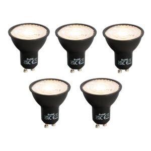 Sada 5 ks GU10 LED svietidlo čierne 7W 610 lm 3000K