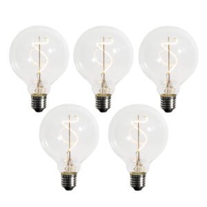Sada 5 ks Stmievateľná LED žiarovka E27 so špirálovým vláknom G95 4W 270lm 2200K