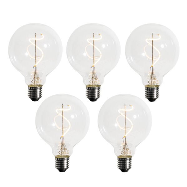 Sada 5 ks Stmievateľná LED žiarovka E27 so špirálovým vláknom G95 4W 270lm 2200K