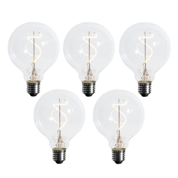 Sada 5 ks Stmievateľná LED žiarovka E27 so špirálovým vláknom G95 4W 270lm 2700K