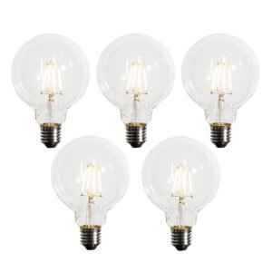 Sada 5 ks Stmievateľná LED žiarovka E27 G95 5W 450lm 2200K