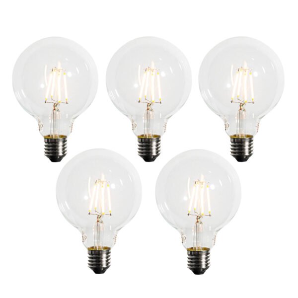 Sada 5 ks Stmievateľná LED žiarovka E27 G95 5W 450lm 2200K