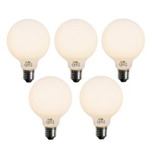 Sada 5 ks Stmievateľná LED žiarovka E27 opálové sklo G95 5W 450lm 2700K