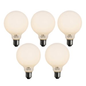 Sada 5 ks E27 3-stupňová stmievateľná LED žiarovka opálové sklo G95 4W 450lm 2700K