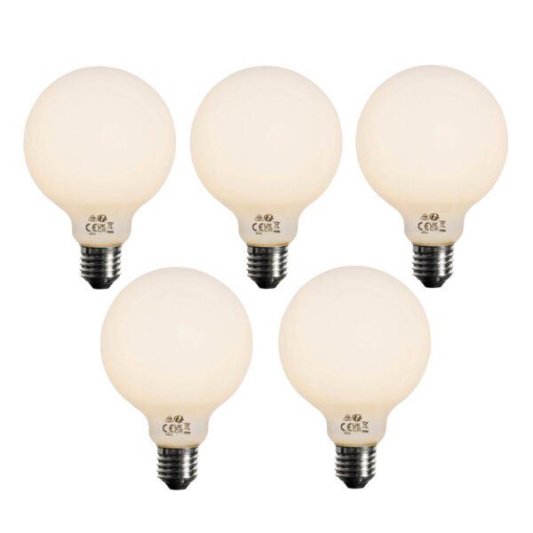 Sada 5 ks E27 3-stupňová stmievateľná LED žiarovka opálové sklo G95 4W 450lm 2700K