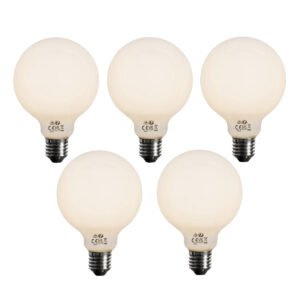 Sada 5 stmievateľných LED žiaroviek E27 opálové G95 5W 450lm 3000K