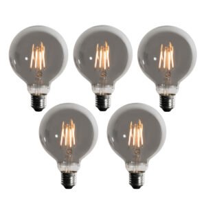Sada 5 stmievateľných LED žiaroviek E27 dymová G95 5W 200 lm 1900K