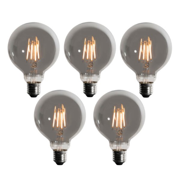 Sada 5 stmievateľných LED žiaroviek E27 dymová G95 5W 200 lm 1900K