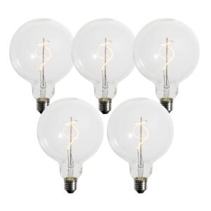 Sada 5 stmievateľných LED žiaroviek E27 so špirálovým vláknom G125 4W 270 lm 2200K