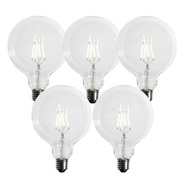 Sada 5 ks E27 3-stupňová stmievateľná LED žiarovka so špirálovým vláknom G125 4W 450lm 3000K
