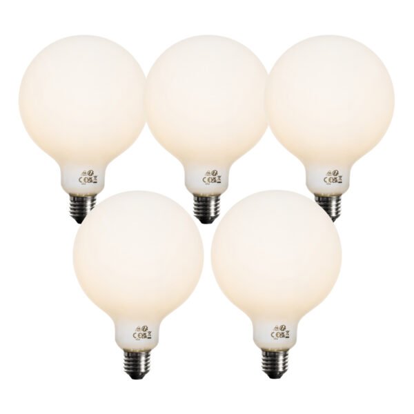 Sada 5 stmievateľných LED žiaroviek E27 Opal G125 5W 450 lm 3000K
