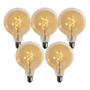 Sada 5 stmievateľných LED žiaroviek so špirálovým vláknom, zlatá G125 4W 270 lm 2200K