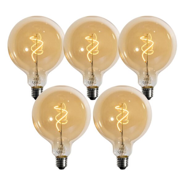 Sada 5 stmievateľných LED žiaroviek so špirálovým vláknom, zlatá G125 4W 270 lm 2200K