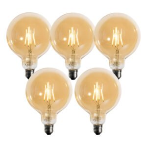 Sada 5 stmievateľných LED žiaroviek E27 zlatá G125 4,9W 450 lm 2200K