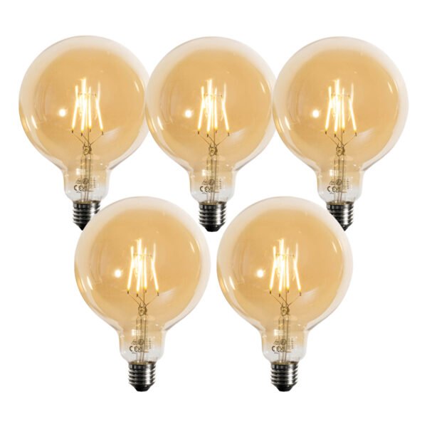 Sada 5 stmievateľných LED žiaroviek E27 zlatá G125 4,9W 450 lm 2200K