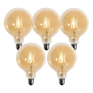 Sada 5 ks E27 3-stupňová stmievateľná LED lampa zlatá G125 4W 450lm 2700K