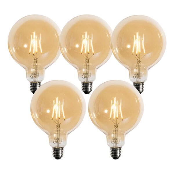 Sada 5 ks E27 3-stupňová stmievateľná LED lampa zlatá G125 4W 450lm 2700K