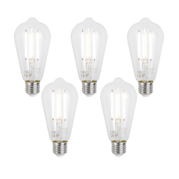Sada 5 ks Inteligentné stmievateľné LED žiarovky E27 ST64 číre 7W 806lm 2700-6500K
