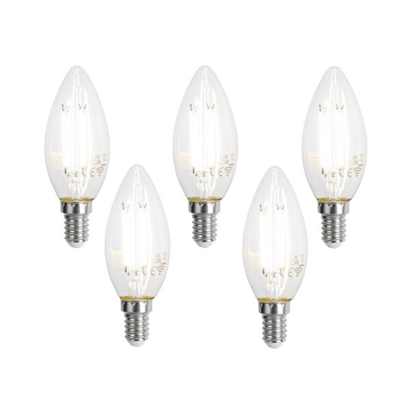 Sada 5 inteligentných LED žiaroviek E14 C35 číra 4,2 W 470 lm 2700 – 6500 K