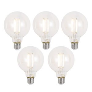 Sada 5 ks Inteligentné stmievateľné LED žiarovky E27 G95 číre 7W 806lm 2700-6500K