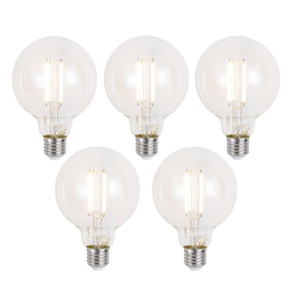 Sada 5 ks Inteligentné stmievateľné LED žiarovky E27 G95 číre 7W 806lm 2700-6500K
