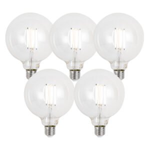 Sada 5 ks E27 Stmievateľné LED žiarovky G125 číre 7W 806lm 2700-6500K