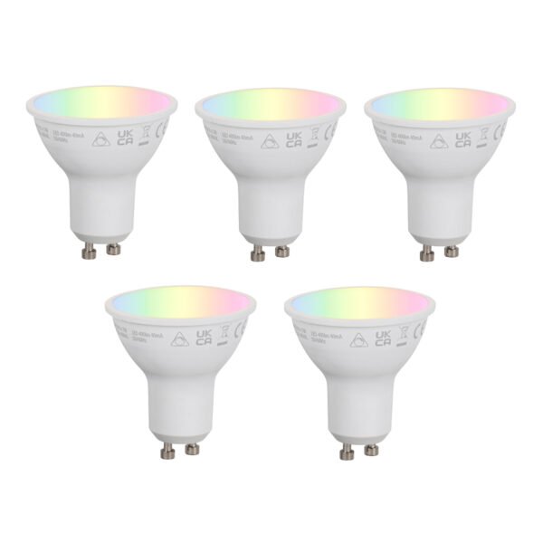 Sada 5 inteligentných stmievateľných LED žiaroviek GU10 50 mm opálová RGBW 4,7 W 400 lm 2700 – 6500 K