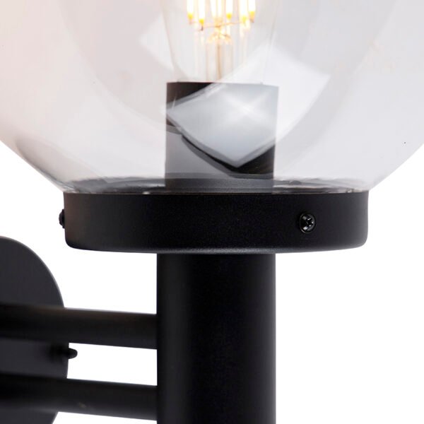 Vonkajšia nástenná lampa čierna s plastovým krytom IP44 z nehrdzavejúcej ocele - Sfera - Image 2