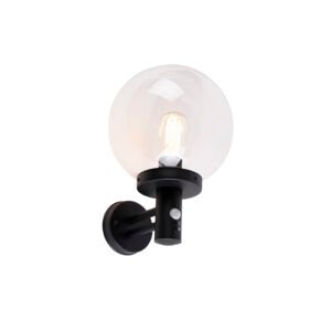 Vonkajšia nástenná lampa čierna s čírym sklom vrátane snímača pohybu - Sfera