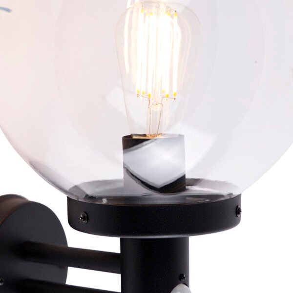 Vonkajšia nástenná lampa čierna s čírym sklom vrátane snímača pohybu - Sfera - Image 2