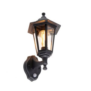 Klasická vonkajšia nástenná lampa čierna s pohybovým senzorom - New Haven