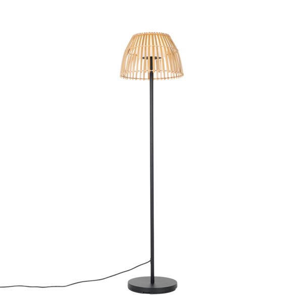 Rustikálna vonkajšia stojaca lampa čierna s bambusom vrátane LED - Kaiser