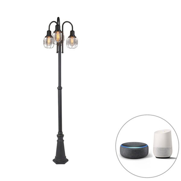 Inteligentná vonkajšia lampa čierna 3-svetlo IP44 vrátane Wifi ST64 - Guardado